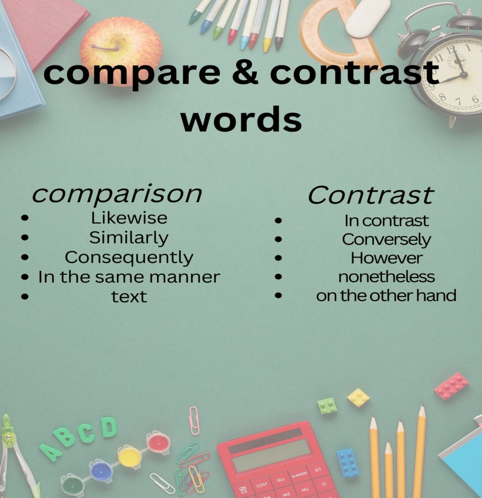 Compare and contrast transition words